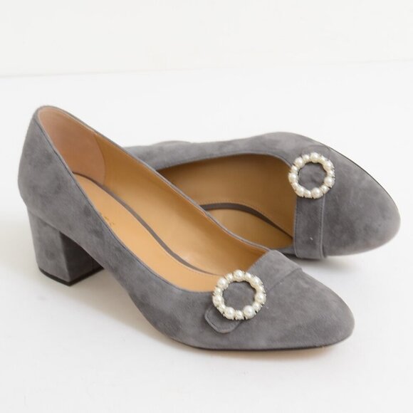 Talbots Isa Pearl Buckle Leather Block Heel Grey Pumps Women's Size 11 - Picture 9 of 10